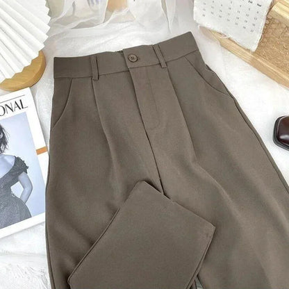 Fall Spring Black Suit Haren Pants Elastic High Waist Casual