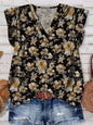 Women's V-Neck Floral Print Button-Up Blouse, Loose Fit, Lightweight
