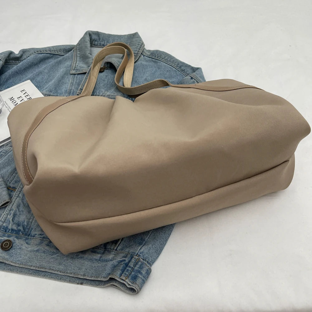 Women Work Tote Handbag Large Capacity Canvas Handheld Bag Contrast Color.