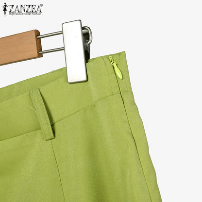ZANZEA Fashion 2PCS Women Summer Dress Set Short Sleeve Blouse Sundress Casual Solid Outfits