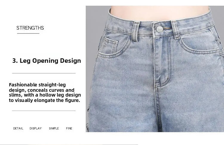 Hollow Wide Leg Jeans Casual Design Slimming High Waist