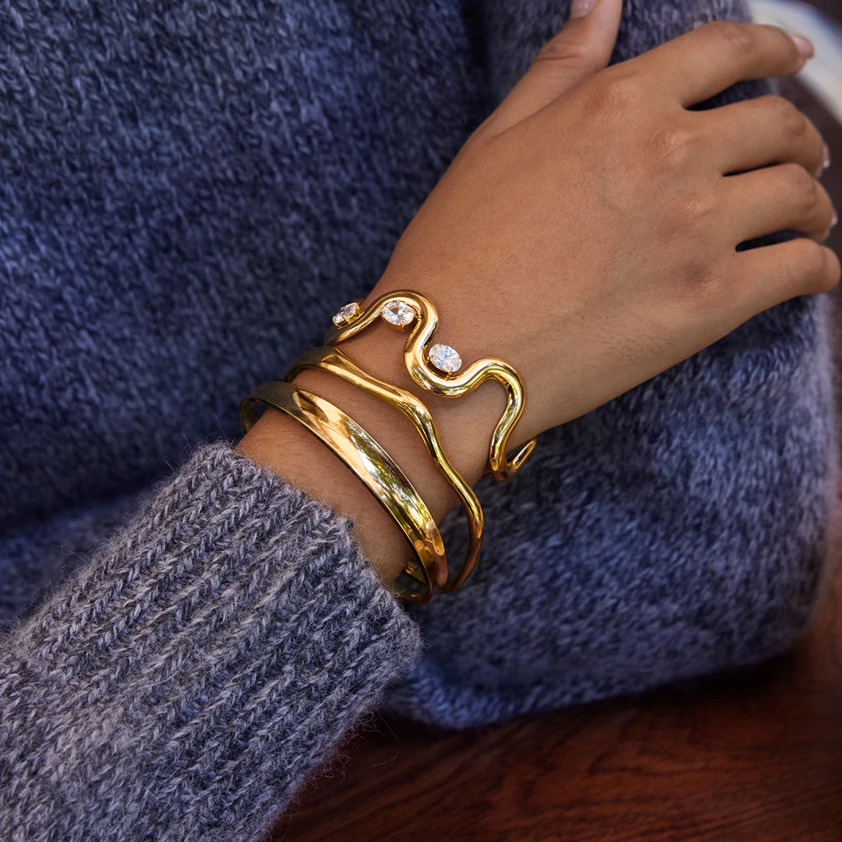 world Classic Trendy 18K Gold Color Plated Elliptical White Zircon Bracelets Waterproof Stainless-Steel Jewelry