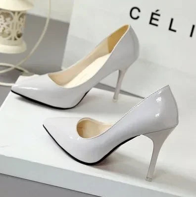 Nude Pumps Patent Leather Sexy Pointed Toe Thin Heel
