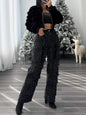 High Waist Black Rhinestone Multi-Pocket Jeans,