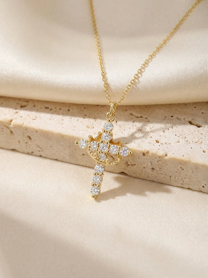 Light Luxury Pave Zircon Cross Necklace | Gold/Silver Dual-Tone