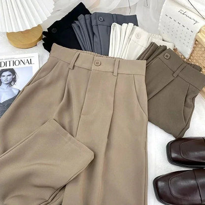 Fall Spring Black Suit Haren Pants Elastic High Waist Casual