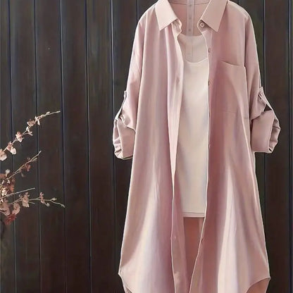 Casual Loose fitting Linen Long Shirts Women Plus Size Tops
