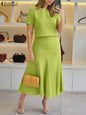 ZANZEA Fashion 2PCS Women Summer Dress Set Short Sleeve Blouse Sundress Casual Solid Outfits