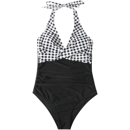 Tummy Control Swimsuit Cross Front Striped One Piece