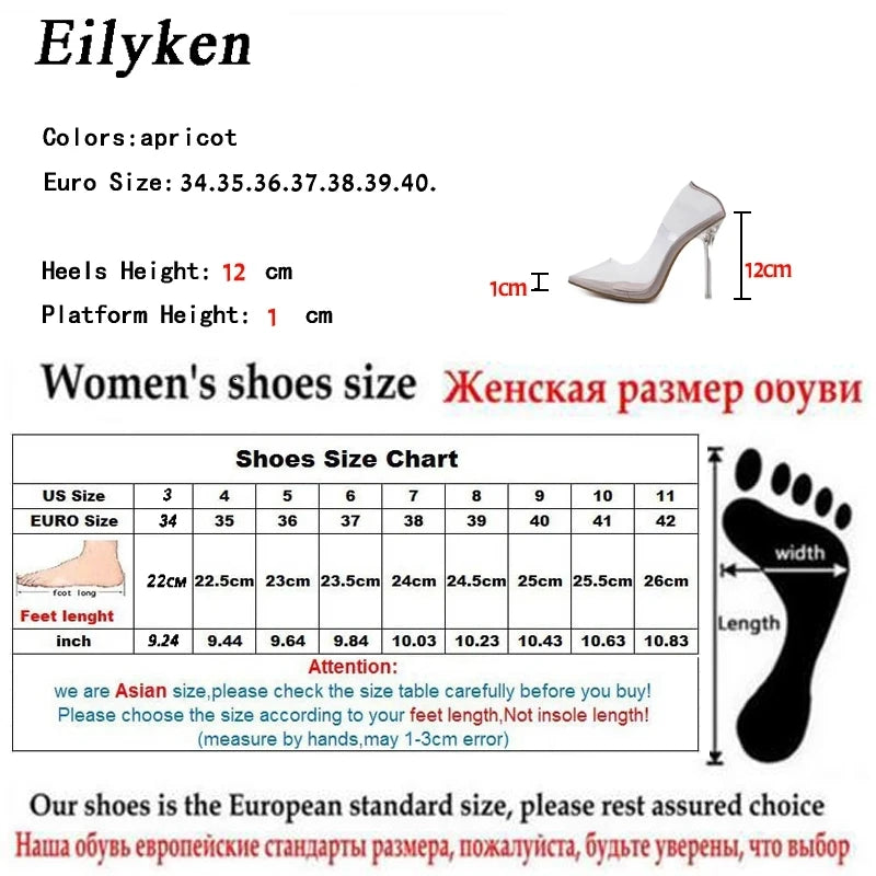 Eilyken Clear PVC Transparent Women's Stiletto High Heel Pointed Toes