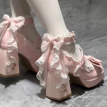 Lovely Girls Lolita Butterfly Knot High Heels Platform