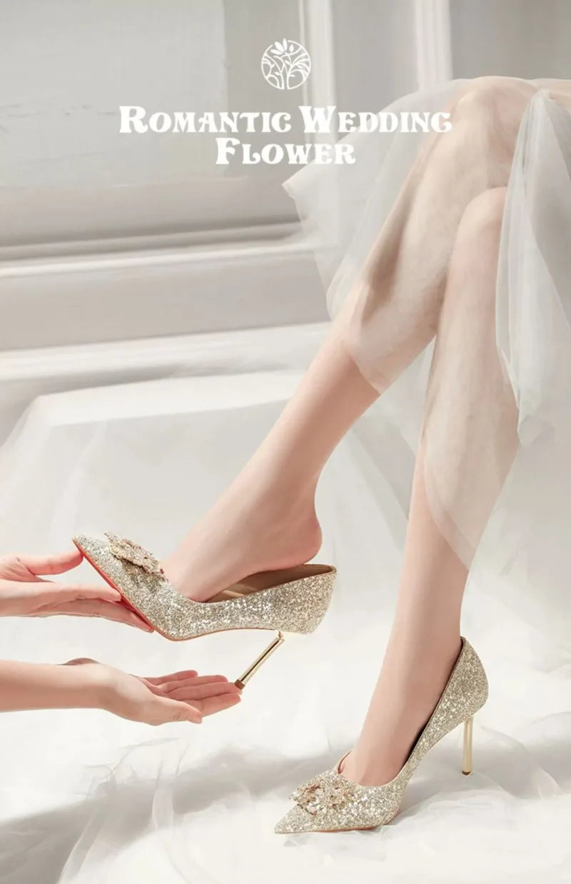 Womens High Heel Shoes Fad Elegant Crystal Pointed Toe Pumps