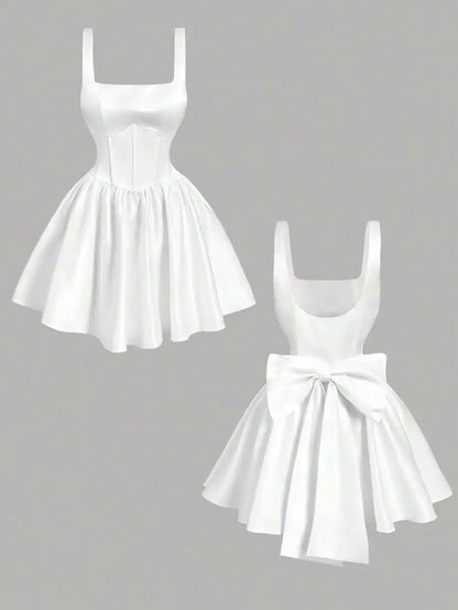 White Corset Mini Dress with Bow Detail,