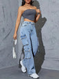 Plus Size Straight Leg Jeans for Women High Waisted Cargo Jeans Stretchy