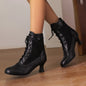 Women's Fashionable Classic Low Heel Ankle Boots Wicker Wedges Lace Color Blocked