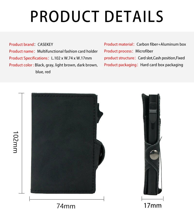 CASEKEY Top Quality Leather Cash Clip Wallet RFID NFC Protection Pop Up Metal Card Holder Case