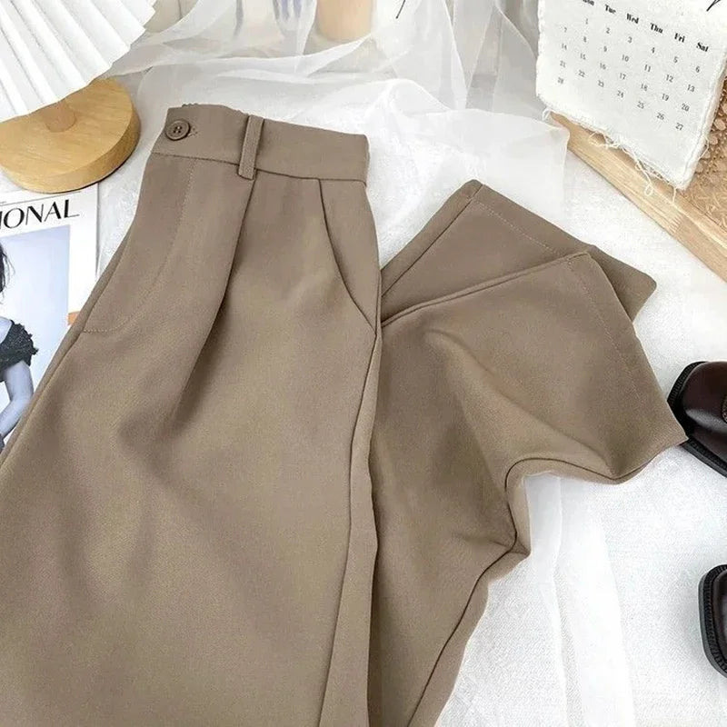 Fall Spring Black Suit Haren Pants Elastic High Waist Casual