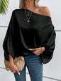 Red Asymmetric One Shoulder Blouse with Lantern Sleeve