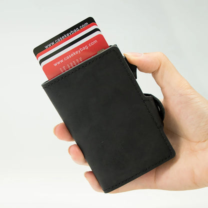 CASEKEY Top Quality Leather Cash Clip Wallet RFID NFC Protection Pop Up Metal Card Holder Case