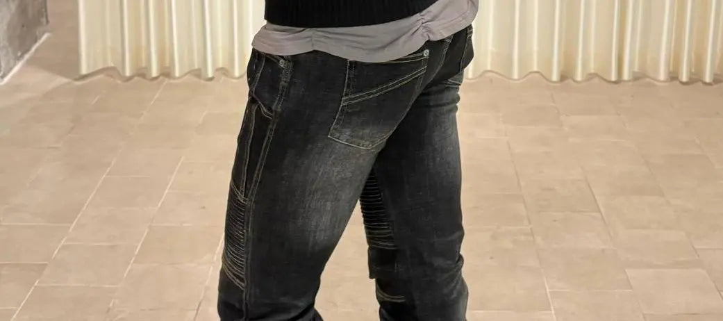 American Street Oversize Washed Retro Heavy Industry Motorcycle Jeans