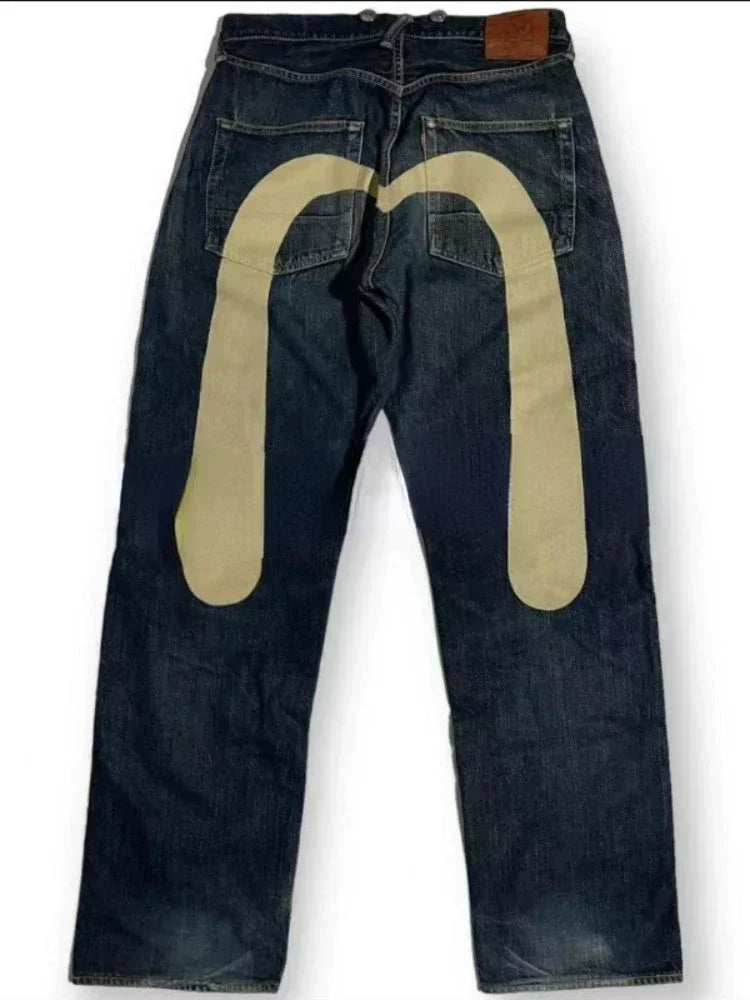 Printed Straight Denim Trousers