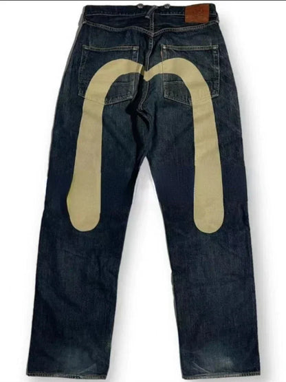 Printed Straight Denim Trousers