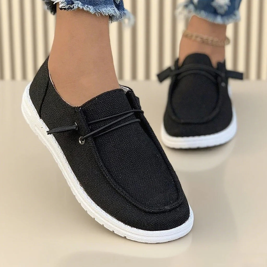Women's Breathable Linen Loafers with Adjustable Strap & Ankle Chain - Casual Slip on