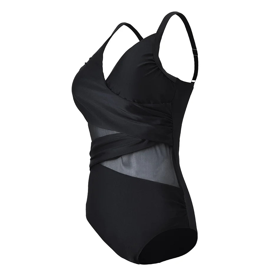2025 New Sexy Plus Size One Piece Swimsuit Mesh Patchwork