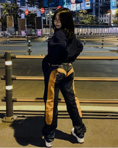 Printed Straight Denim Trousers