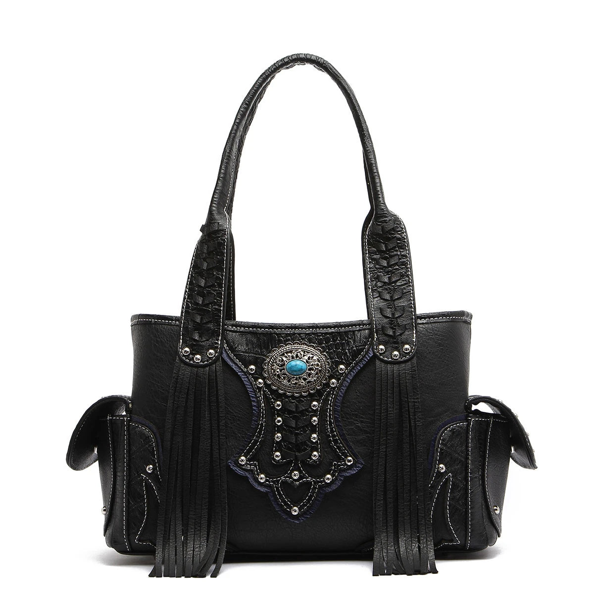 Western Style Cowgirl Woven Fringe Crocodile Gorgeous Purse Conchos Women Handbag Shoulder Bags Wallet Set