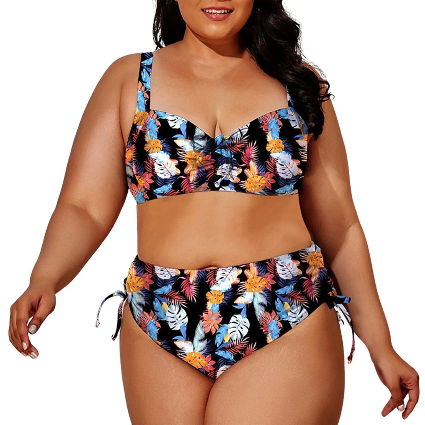 2024 Fashion Plus Size Bikinis New Floral Print Ruffle Two Pieces Swimwear