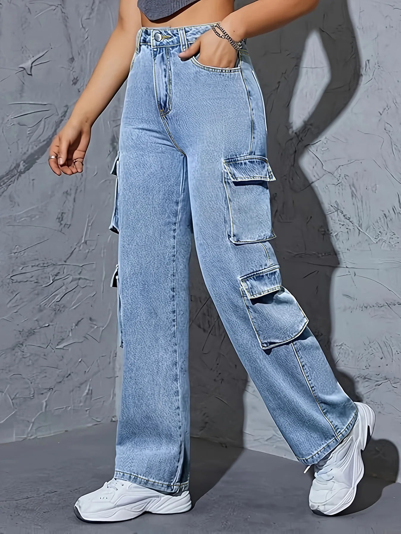 Plus Size Straight Leg Jeans for Women High Waisted Cargo Jeans Stretchy