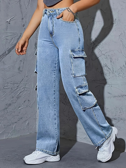 Plus Size Straight Leg Jeans for Women High Waisted Cargo Jeans Stretchy