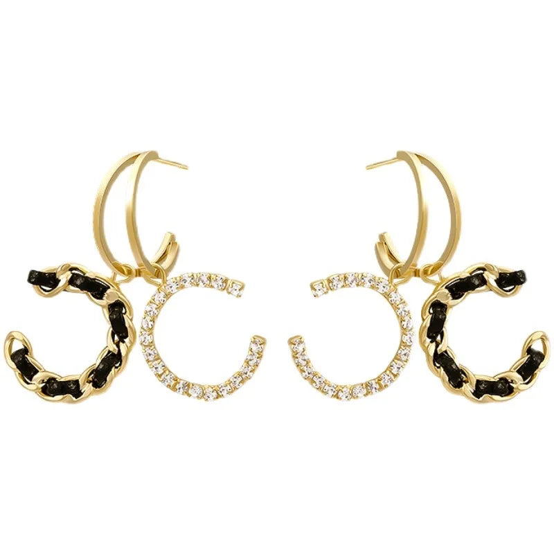 1pair Luxury Double C Earrings, Braided Woven Detail,
