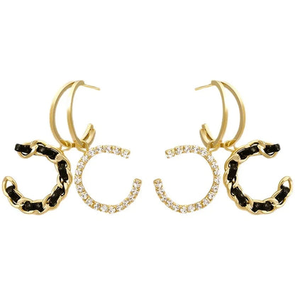 1pair Luxury Double C Earrings, Braided Woven Detail,