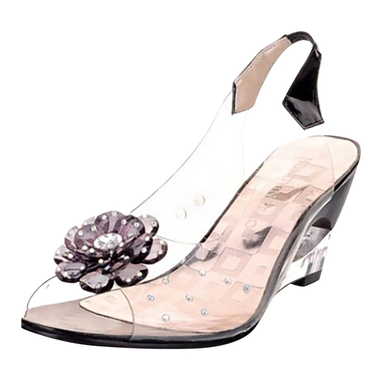 Female Shoes Leisure Transparent Crystal Diamond Slope Heel Sandals