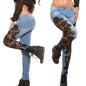 Hollow Out Floral Lace Pants Low Waist Slim Pencil Denim Jeans