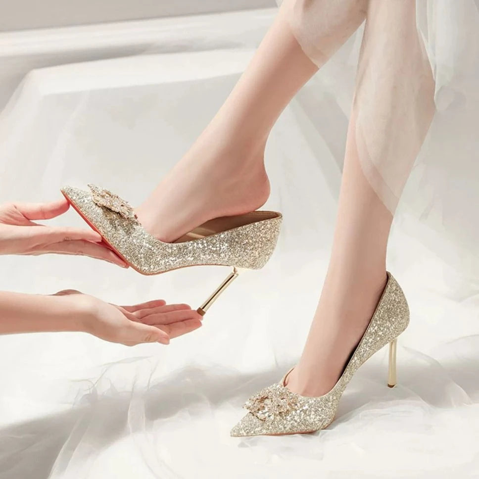Womens High Heel Shoes Fad Elegant Crystal Pointed Toe Pumps