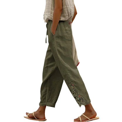 High Waist Casual Lace Spliced Pants Drawstring Pockets