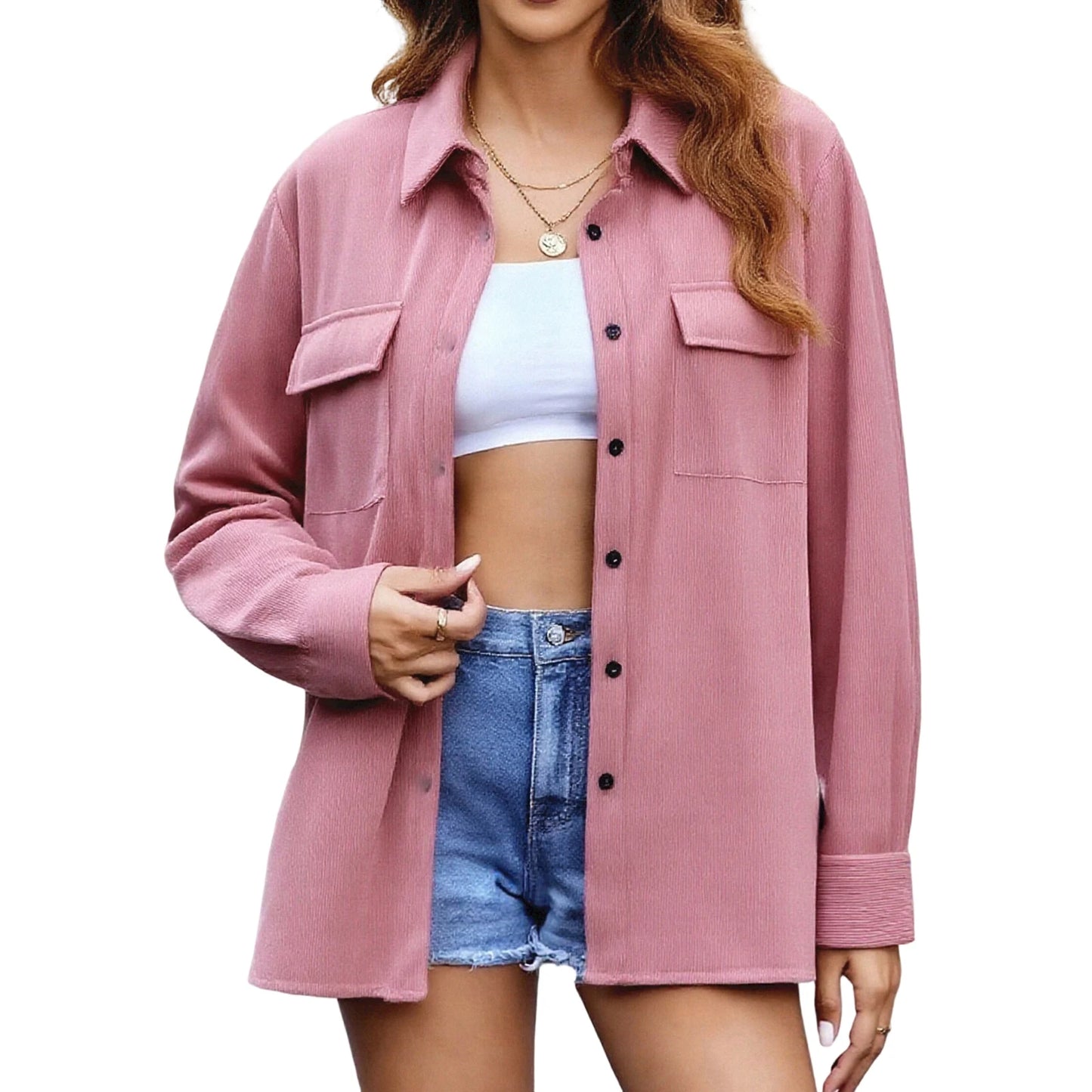Women s Plus Size Long Sleeve Lapel Neck Button Down Solid Color Blouse