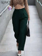 Women's Beige High Waist Straight Leg Pleated Trousers