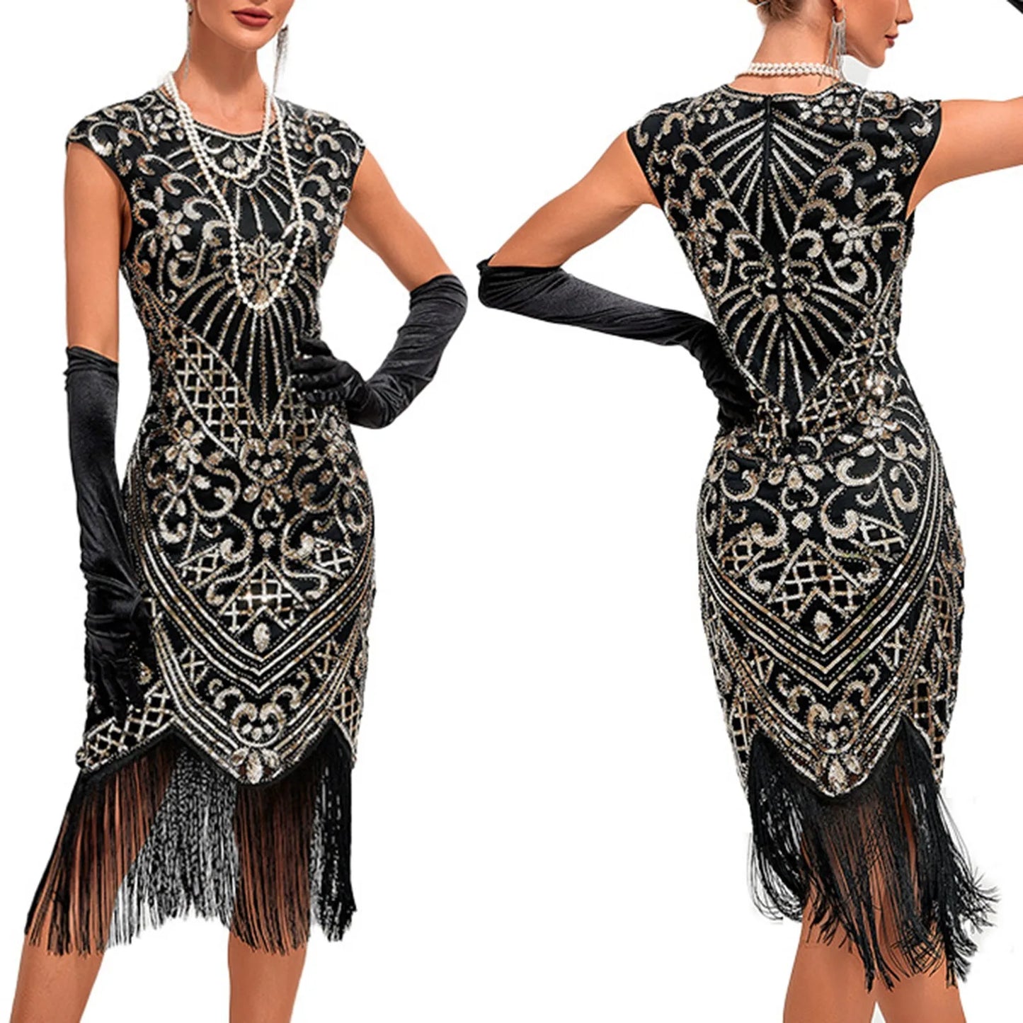 1920s Vintage Flapper Party Dress Tassels Hem Sequined