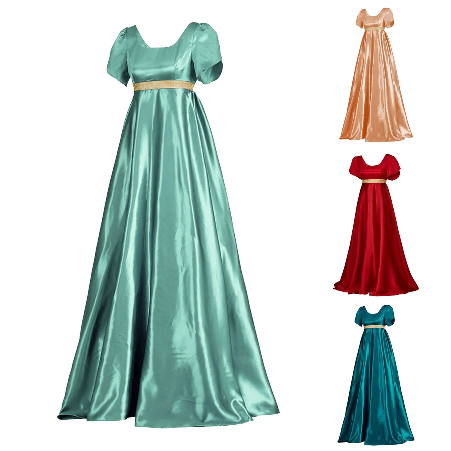 Medieval Vintage Satin Dress Short Sleeve High Waist Renaissance Dress