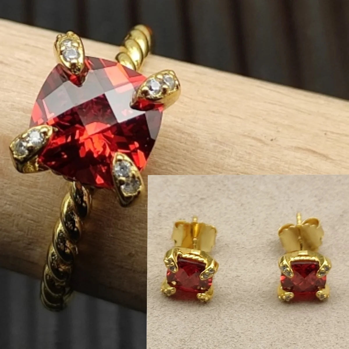 2025 New High-Quality Silver and Gold Color Set with 8mm Colorful Main Stone