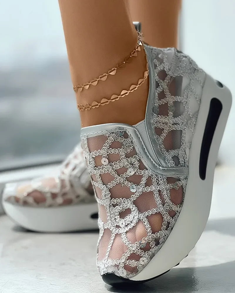 women's Muffin Sneakers Sequin Slip On Casual Shoes