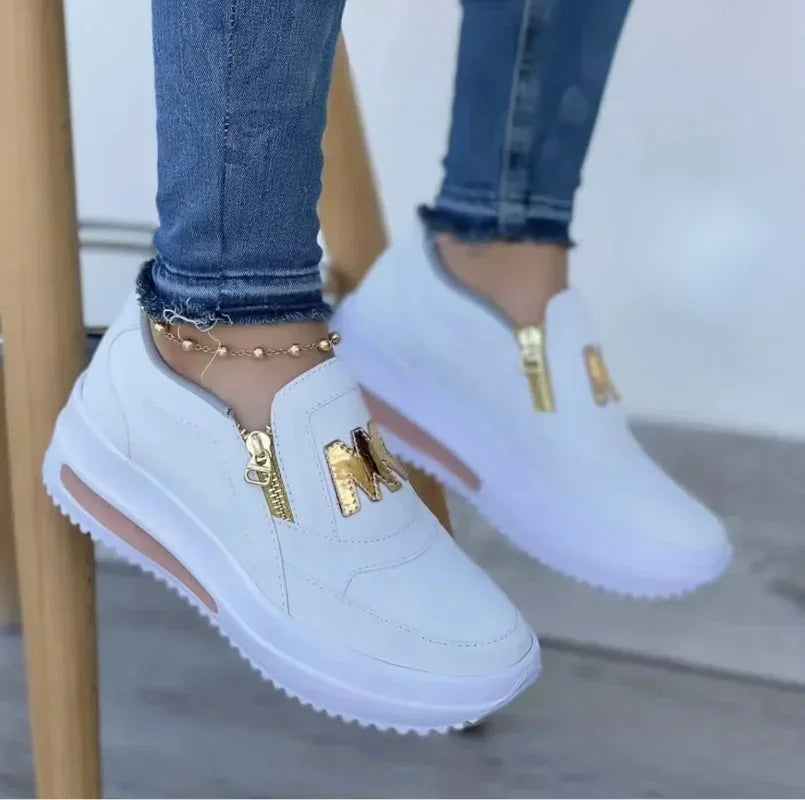 Women Autumn Sneakers Casual Double M Printed Side Zipper Platform Shoes