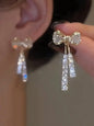 Bow Crystal Drop Earrings Sparkling Cubic Zirconia Long Tassel Earrings