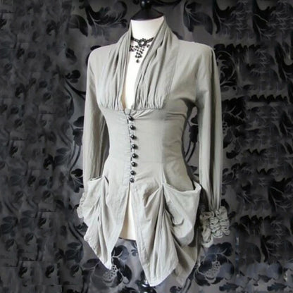 Gothic Shirt Medieval Stand Collar Ruffles Shirts