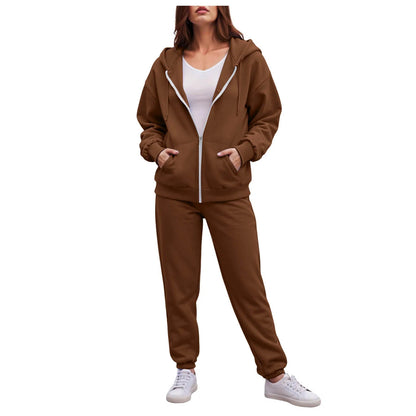 Women Long Sleeve Solid Color Hooded Sweatshirt and Pant