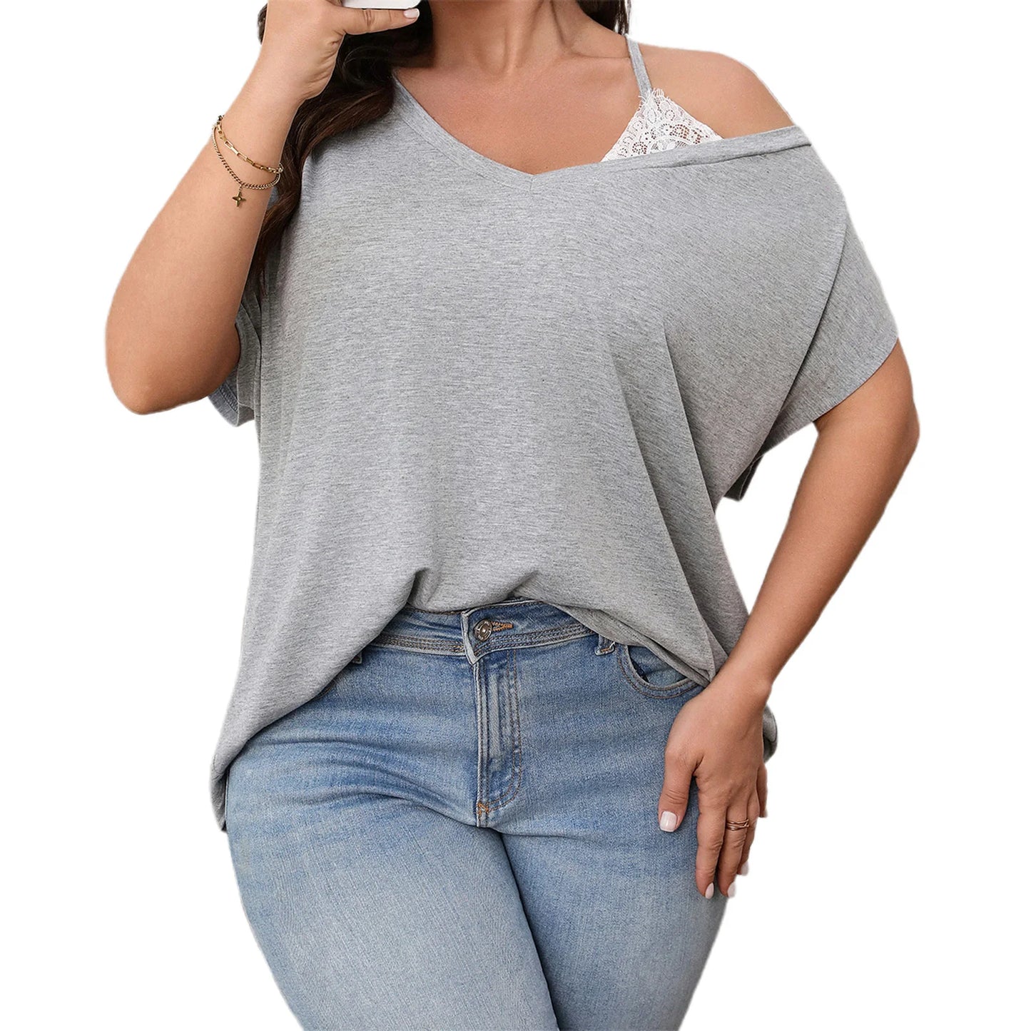 Women s Plus Size Off Shoulder Ruffle Blouse Casual Loose Fit Top